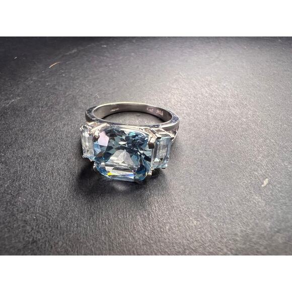 Vintage sky and Swiss blue topaz sterling silver ring size 7 - Picture 2 of 15